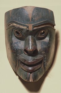 Kwakiutl人間のフェイスマスク、1875年頃（塗装済み木材）